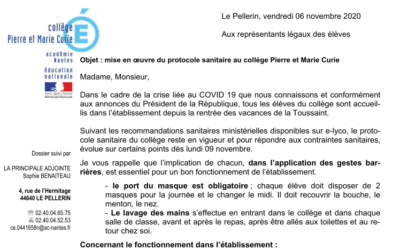 Mise en œuvre du protocole sanitaire renforcé au collège Pierre et Marie Curie